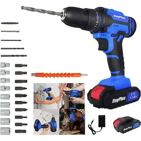 

Cordless Drill 21V Power Drill Kit Power Driver 3/8-Inch Keyless Chuck 2 Variable Speed Electric Drill Power Drill Set with 26pcs Drill Bits 25+1 Torque Setting Drilling & Tighten/Loosen Screws