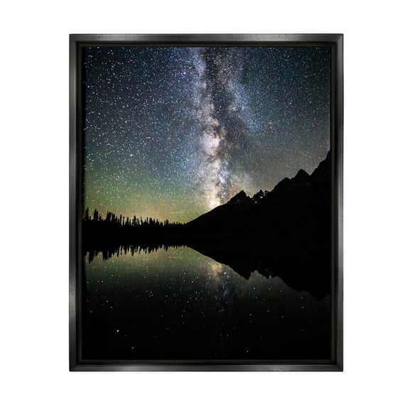 Stupell Industries Starry Sky Lake Reflection Landscape Photography Black Floater Framed Canvas Art Print Wall Art, 17 x 21