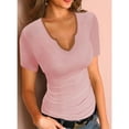 thumbnail image 4 of Vafful Womens Short Sleeve T Shirts Tops V Neck Summer Short Sleeve Sexy Shirts Casual Slim Fitted Short Sleeve T Shirts for Women Summer Basic Top Tees T-Shirt for Women Pink, 4 of 7