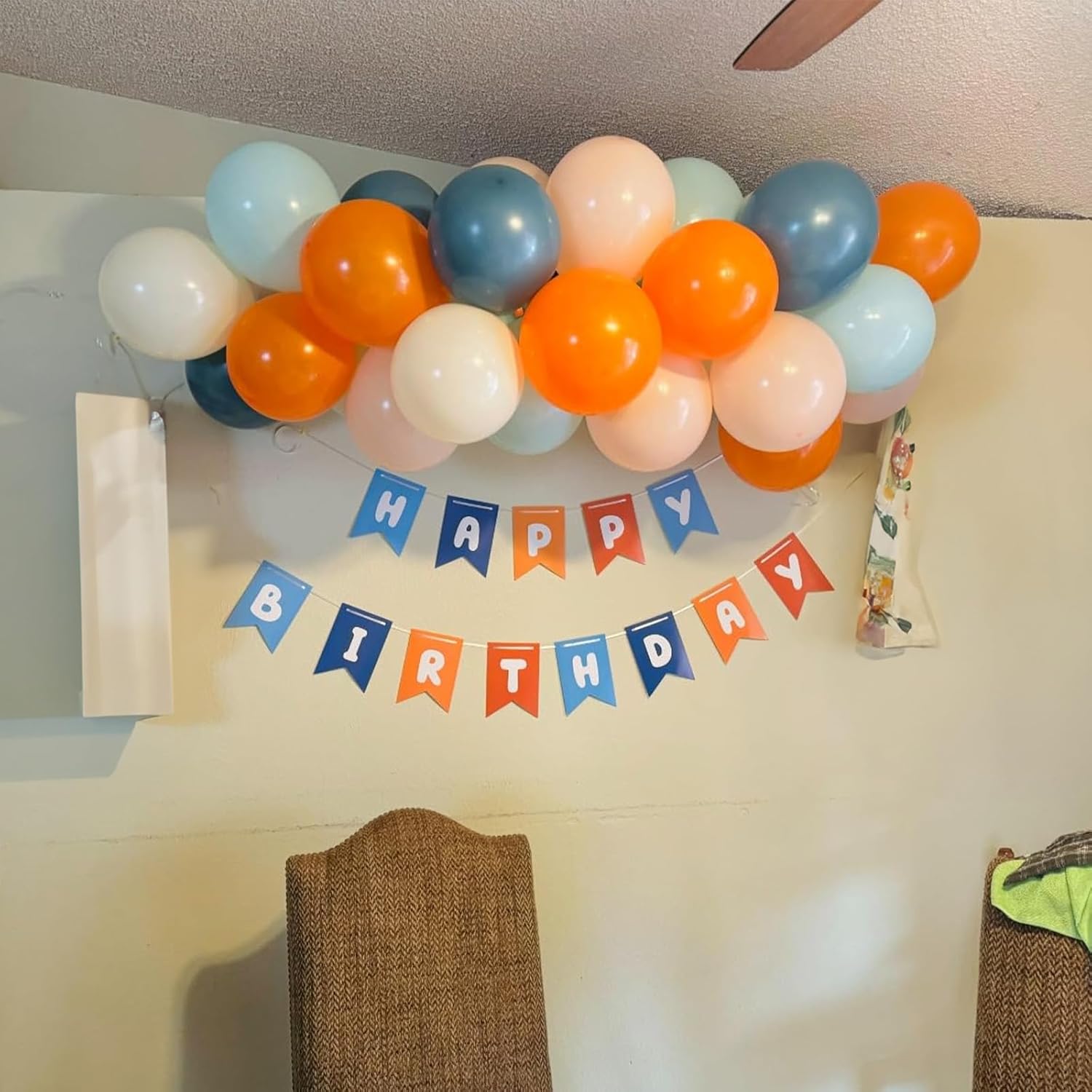 Orange and Blue Balloons, 60 PCS 12 Inch Retro State Blue Pastel Teal Orange Nude Sand White Helium Latex Party Balloons for Boys Birthday Baby Shower Graduation Outer Space Theme Party Decorations