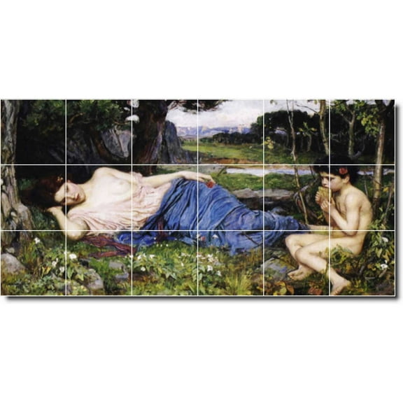 Ceramic Tile Mural-John Waterhouse Mythology Floor Tile Mural 22. 25.5" w x 12.75" h using (18) 4.25 x 4.25 ceramic tiles