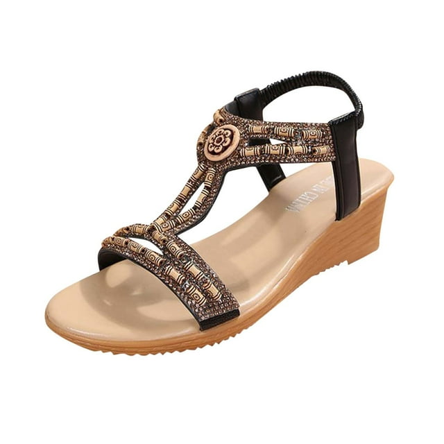 VEKDONE Sandales Compensées pour Femmes Mode Décontractée Bohème Printemps et Été Nouvelles Sandales à Talon Compensé avec Strass