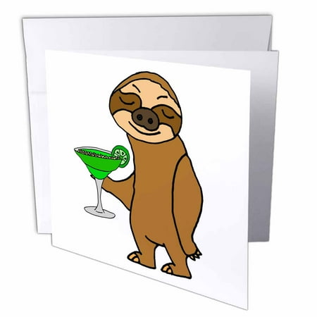 Cute Funny Sloth Drinking Margarita Cartoon 1 Greeting Card with envelope gc-273499-5