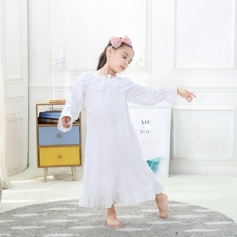 HuaAngel Girl's Nightgown Long Sleeve Princess Pajama Dress Soft Cotton  Kids Sleepgown 3t-13 Years 