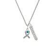 thumbnail image 2 of Delight Jewelry Silvertone Scroll Ribbon with Teal Crystal Silvertone Fearless Bar Charm Necklace, 23", 2 of 4