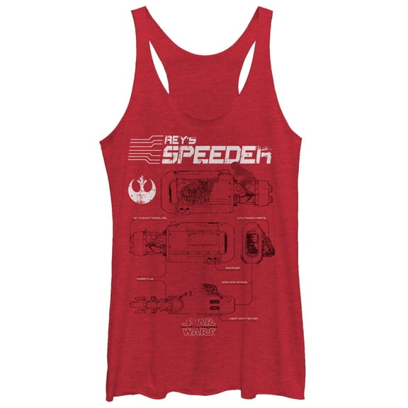 Women's Star Wars The Force Awakens Rey's Speeder Schematics  Racerback Tank Top Red Heather Large