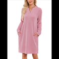 thumbnail image 3 of Vestido Informal de Larga con Bolsillos y Cuello en V para Mujer, Holgado, para Otoño e Invierno Rosa M, 3 of 10