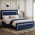 thumbnail image 2 of 4 EVER WINNER Full Bed Frame with Headboard, Velvet Upholstered Platform Bed Frame Full Size with Diamond Headboard & Footboard, Wooden Slats Support, No Box Spring Required, Easy Assembly, Blue, 2 of 9