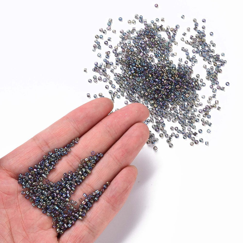 Round Glass Seed Beads Transparent Colours Rainbow Round Dark Gray 2mm Glass