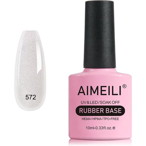 AIMEILI 5 in 1 Rubber Base Gel For Nails, Sheer Color Gel Nail Polish UV LED Soak Off, Elastic Rubber Base Coat Nail Strengthener Nail Rhinestones Glue Gel - (572) 10ml