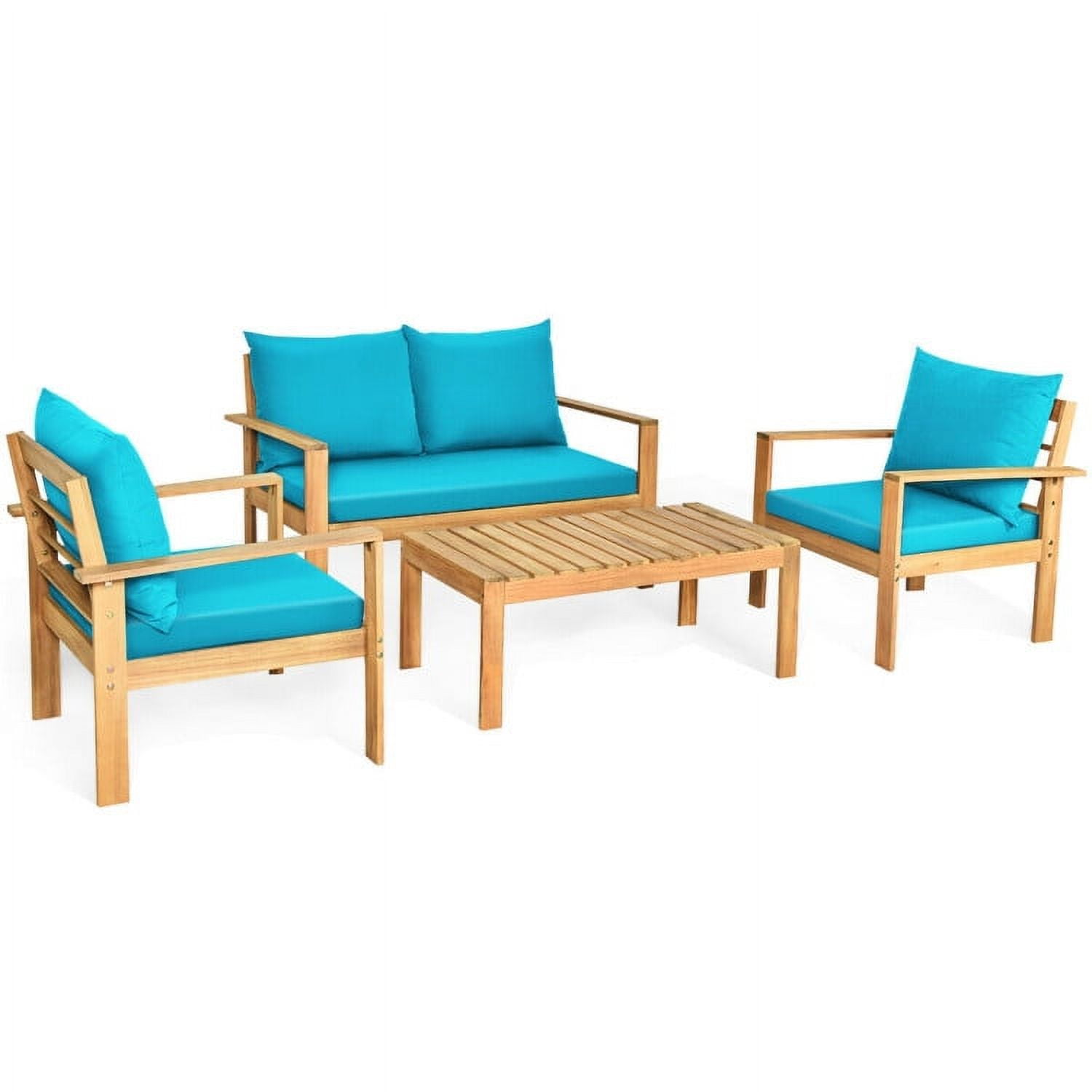 Aimee Lii 4 Pieces Patio Solid Wood Furniture Set, Wood Outdoor Furniture, Turquoise