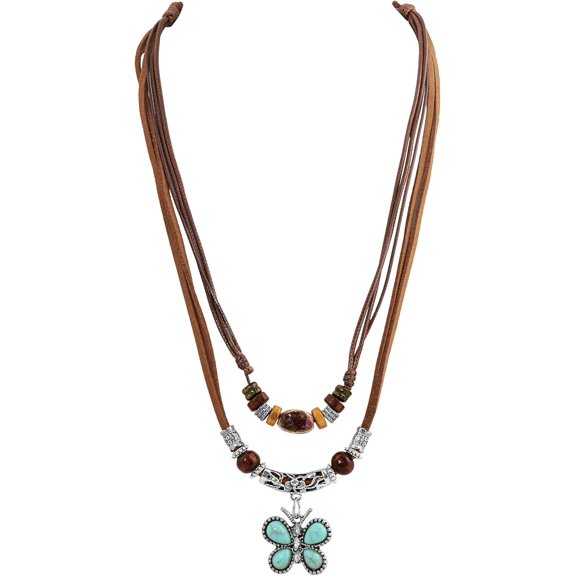 Tarien Layered Boho Wood Bead Choker Necklace, Hollow Flower Charm, Personality Jewelry for Men and Women