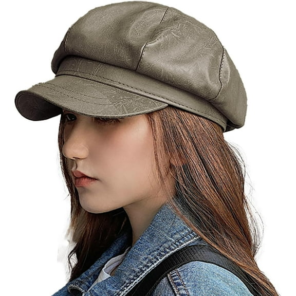 CoCoMangos Leather Beret Hats for Women 8-Panel Retro Painter Hats Wide Brim Trendy Newsboy Caps Fall Winter