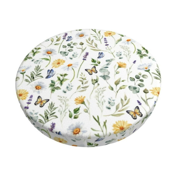 Hirioo Watercolor Wildflower 2 for Round Bar Stool Seat Covers Washable Stool Cushion Slipcover Elastic Bar Chair Covers for 12-14 Inch Chair-12 inch
