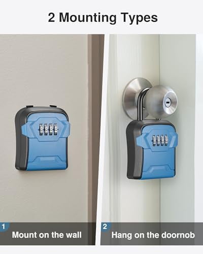Lock Box, Key Lock Box Wall Mount & Portable Combination Lockbox with Resettable Code, Security Lockbox for Outside House Keys, Apartment Realtors Spare Keys Storage (1 Pack, Blue)