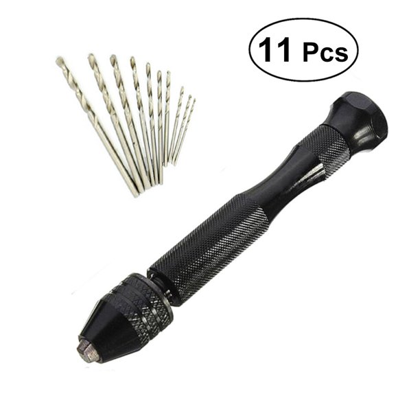 Mini taladro manual de aluminio de 11 piezas con portabrocas sin llave y 10 brocas, herramienta rotativa - A