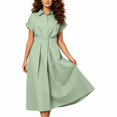 thumbnail image 3 of Rggeeun Women'S Dress Solid Color Short Sleeve Collar Loose Fit Knit Elastic Lightweight Fabric Ankle-Length For Summer Holiday Vacation Beach Cozy Dresses,Green,Xxxl, 3 of 7