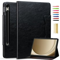 for Samsung Galaxy Tab S10 FE Plus 13.1" 2025 Case, Vintage Soft PU Leather Case with 2 Anti-Slip Strips Adjustable Angle Kickstand & 4 Card Slots (Include 1 Photo Slot), Black