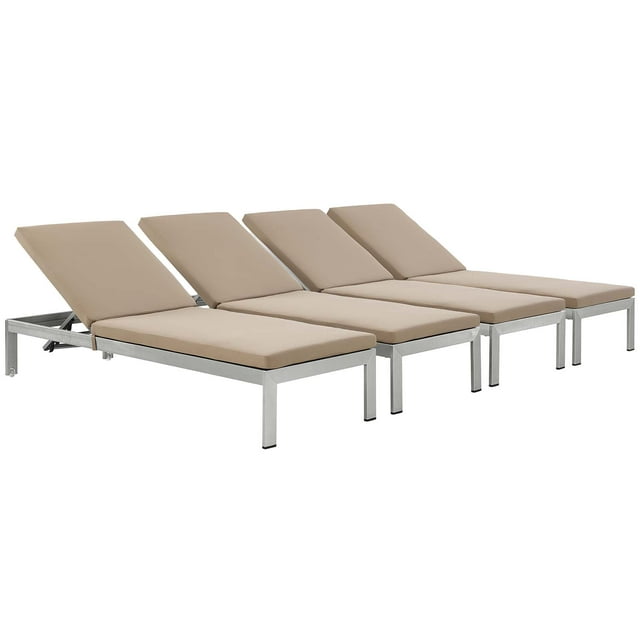 Modern Contemporary Urban Design Outdoor Patio Balcony Chaise Lounge Chair ( Set of 4), Brown, Aluminum