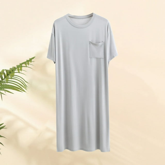 TIMIFIS Chemise de Nuit Décontractée pour Homme, Vêtement de Nuit, Col Rond, Doux et Confortable, Chemises de Sommeil, Tenue d'Intérieur, Manches Courtes, Couleur Unie, Chemises de Nuit, Grande Taille et Taille Forte, Hauts de Pyjama Unisexes