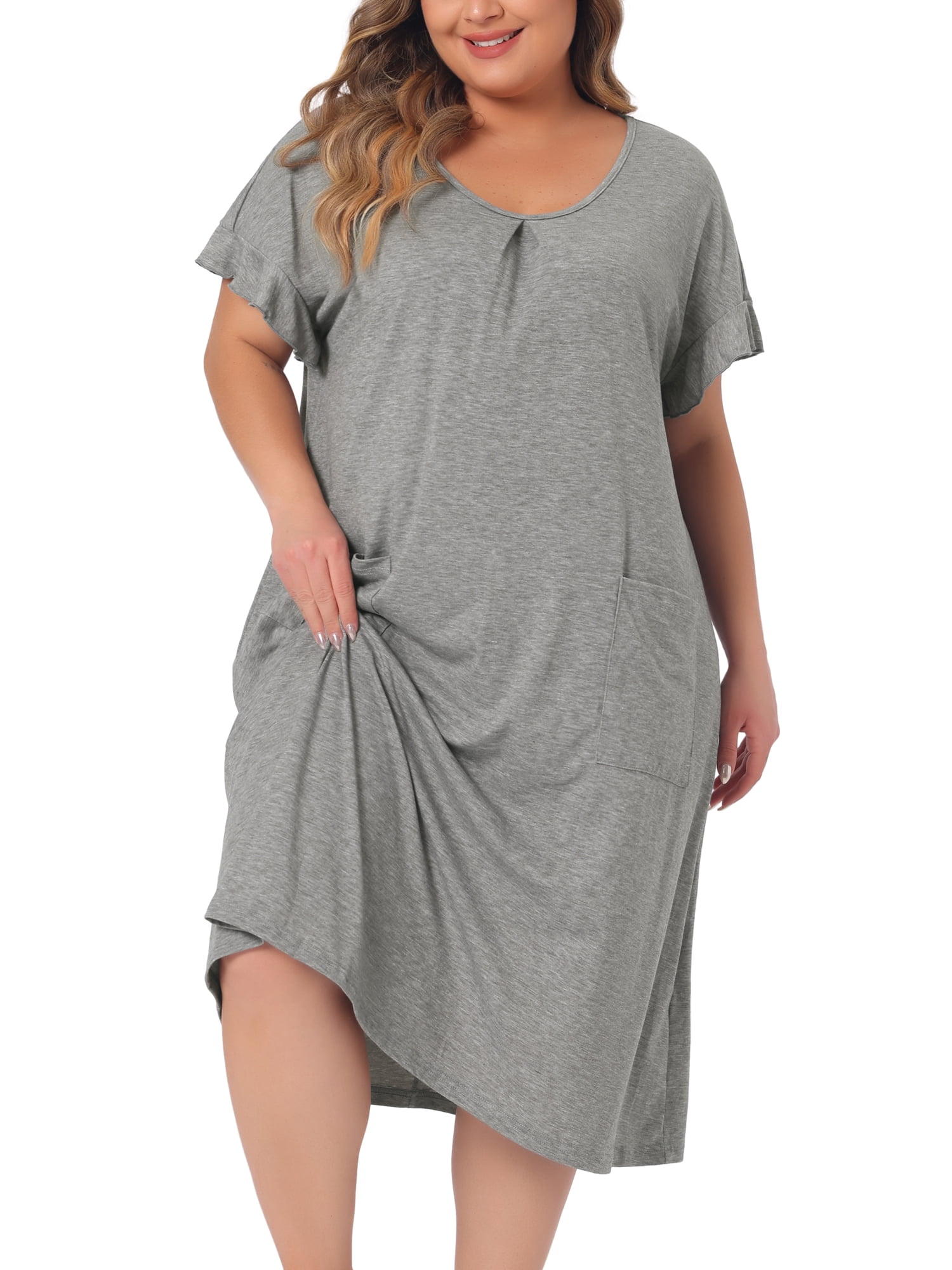 DARING DIVA Women's Plus Nightgown Short Sleeve Round Neck Soft Nightshirt 1X Grey