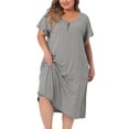 thumbnail image 2 of DARING DIVA Women's Plus Nightgown Short Sleeve Round Neck Soft Nightshirt 1X Grey, 2 of 6