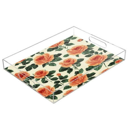 

Acrylic Tray 15.7*11.8*1.9 Inch Transparent Tray Food Tray Tea Cup Tray Serving Trays Cosmetics Storage Kitchen Table Bathroom Sundry Storage Pretty Red Roses5
