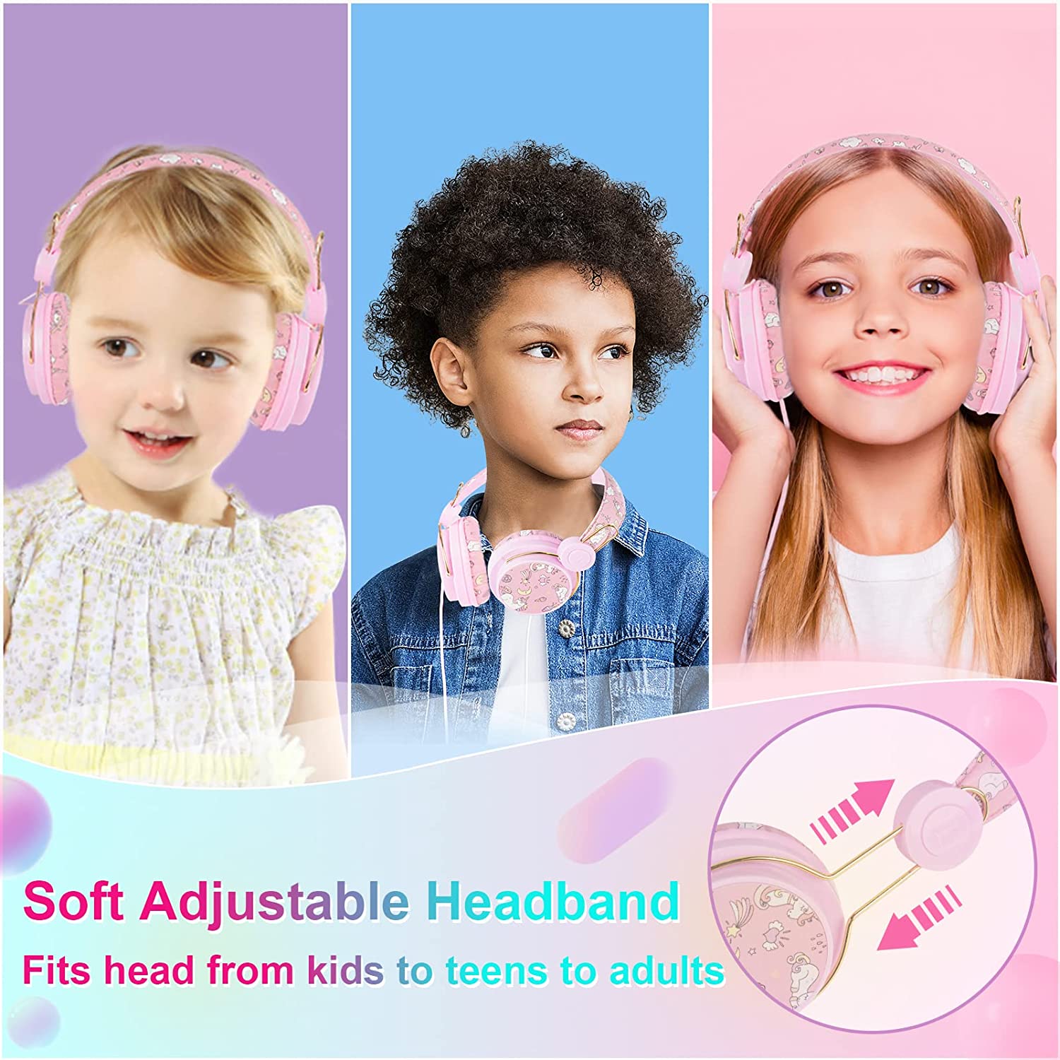TCJJ Unicorn Kids Wired Headphones with Volume Limiting, Pink photo 5