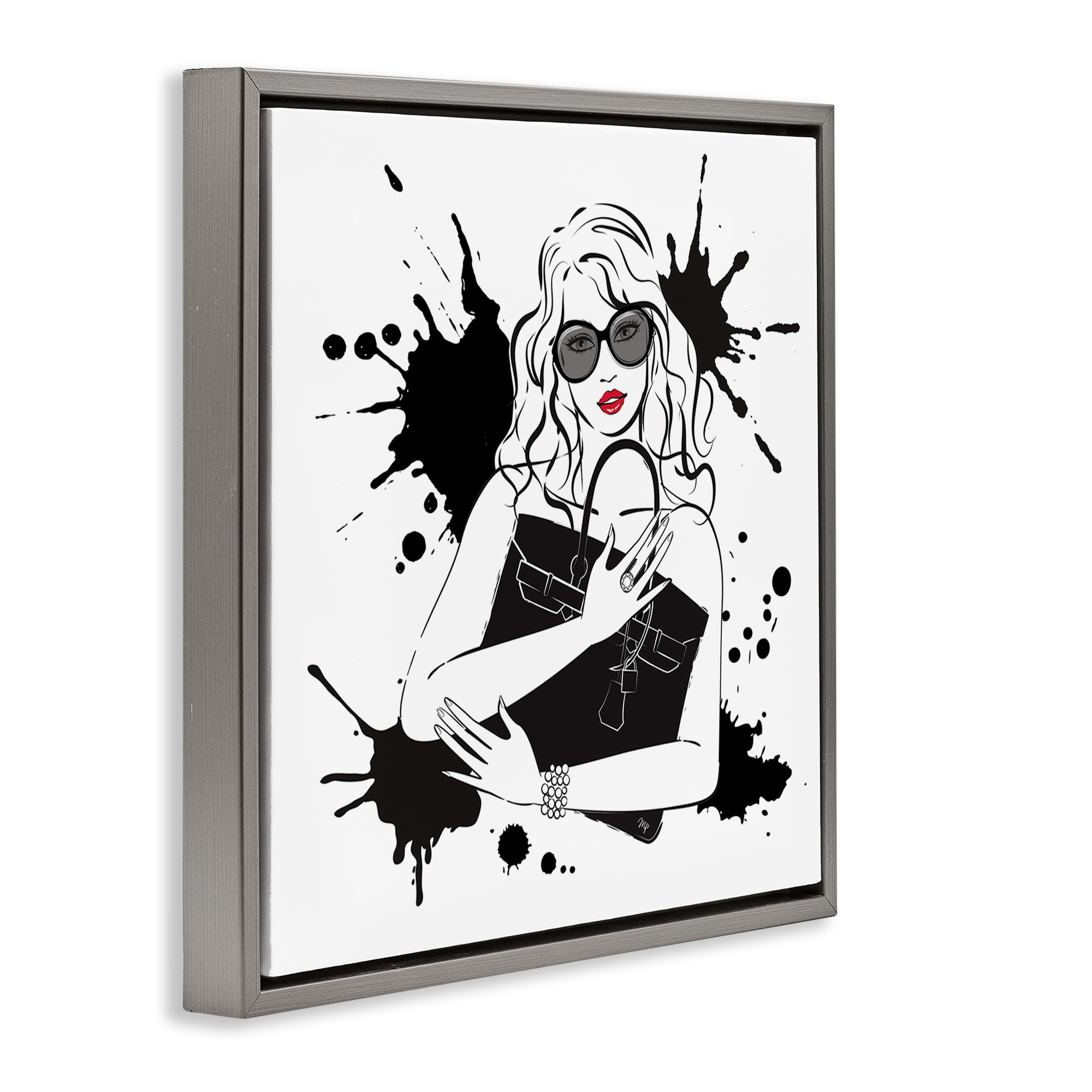 Stupell Industries Black Bag Elegance & Glamour Gray Framed Floater Canvas Wall Art, design by Martina Pavlova