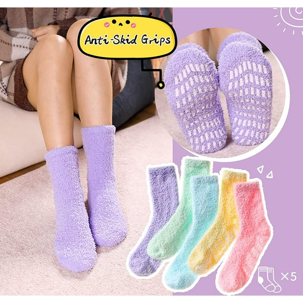 Women Fuzzy Slipper Socks with Grippers Soft Winter Cozy Fleece Fluffy Non  Skid Warm Crew Comfort Thick Hospital Socks 