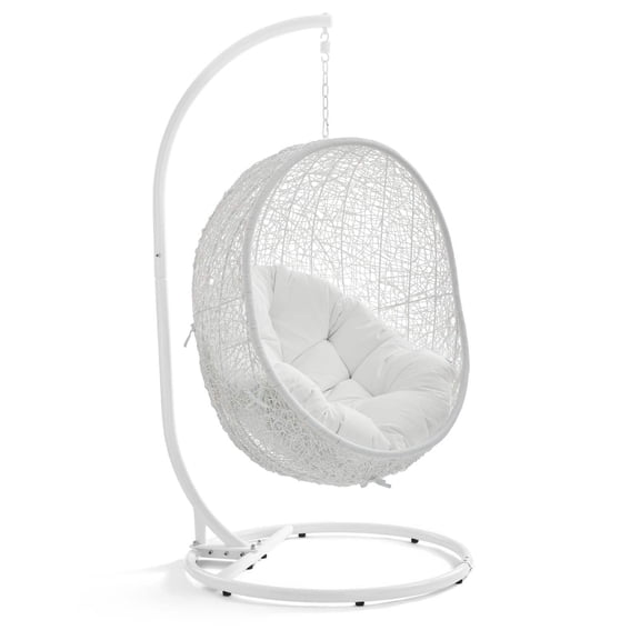 Modway Hide Steel Rattan Outdoor Patio Swing Chair with Stand in White