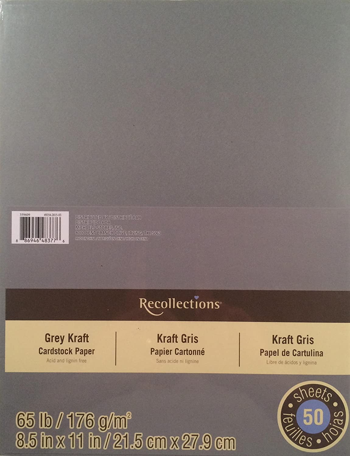 Grey Kraft Cardstock Paper Pack 8.5x11-50 Sheets 