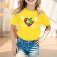 thumbnail image 2 of MIXUE Kids Girls Tops & T-Shirts Summer Cartoon Heart Print Round Neck Short Sleeve Loose Pullover T-shirts Holiday Wear,Yellow,7-8 Years, 2 of 4