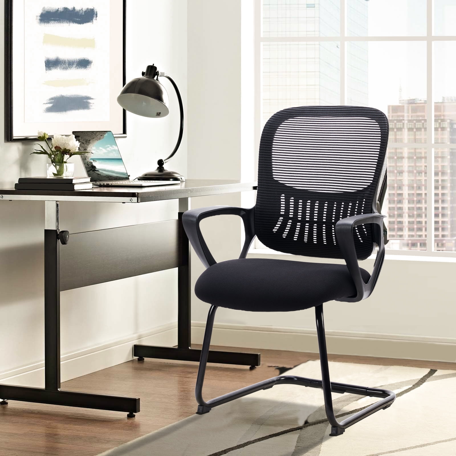 GIANNA Office Chair with Lumbar Support No Wheels, Stationary Mesh Mid Back Computer Chairs, 1 Pack