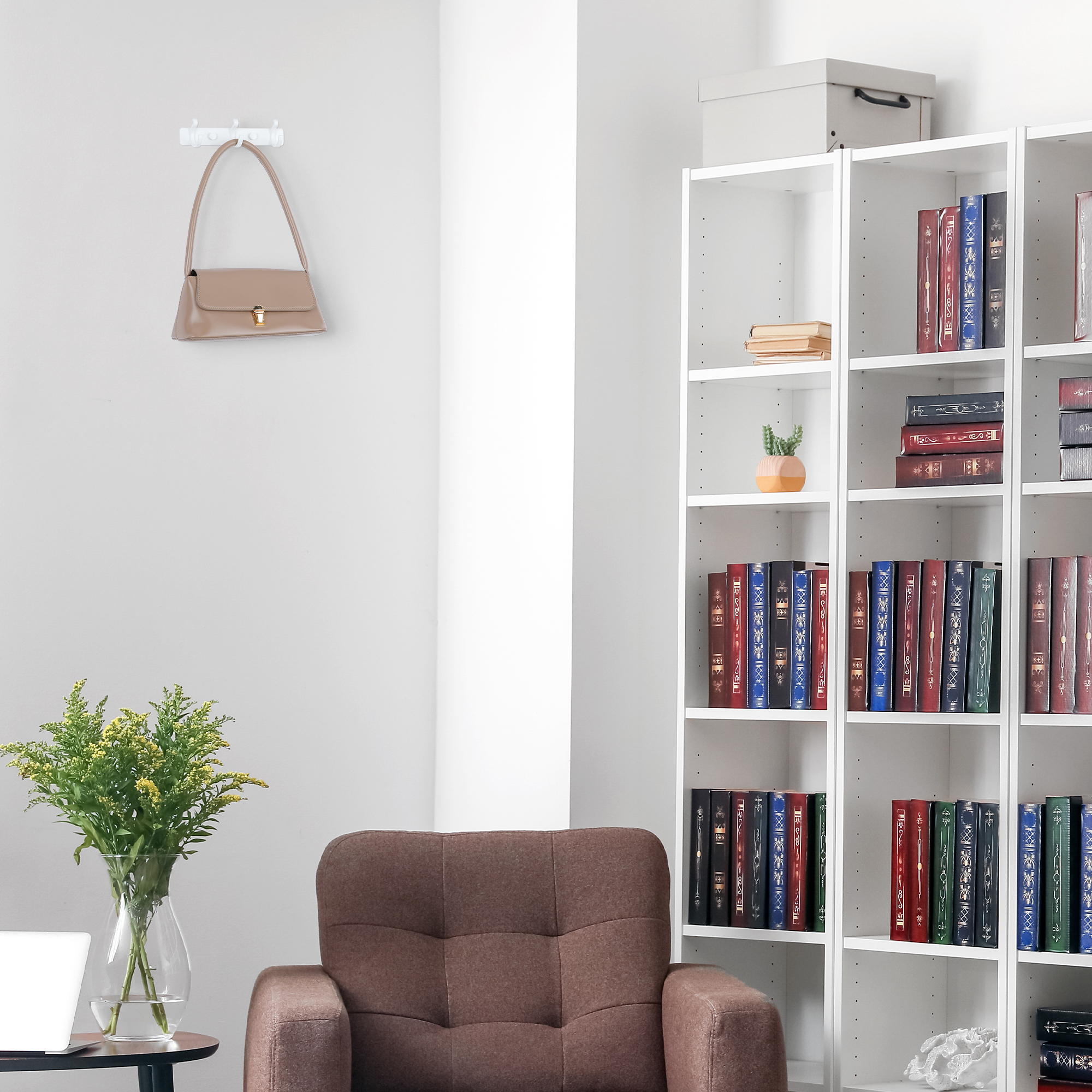 Unique Bargains 1 Pack Coat Rack Wall Mount Metal Coat Hook for Hanging with 3 Hooks White