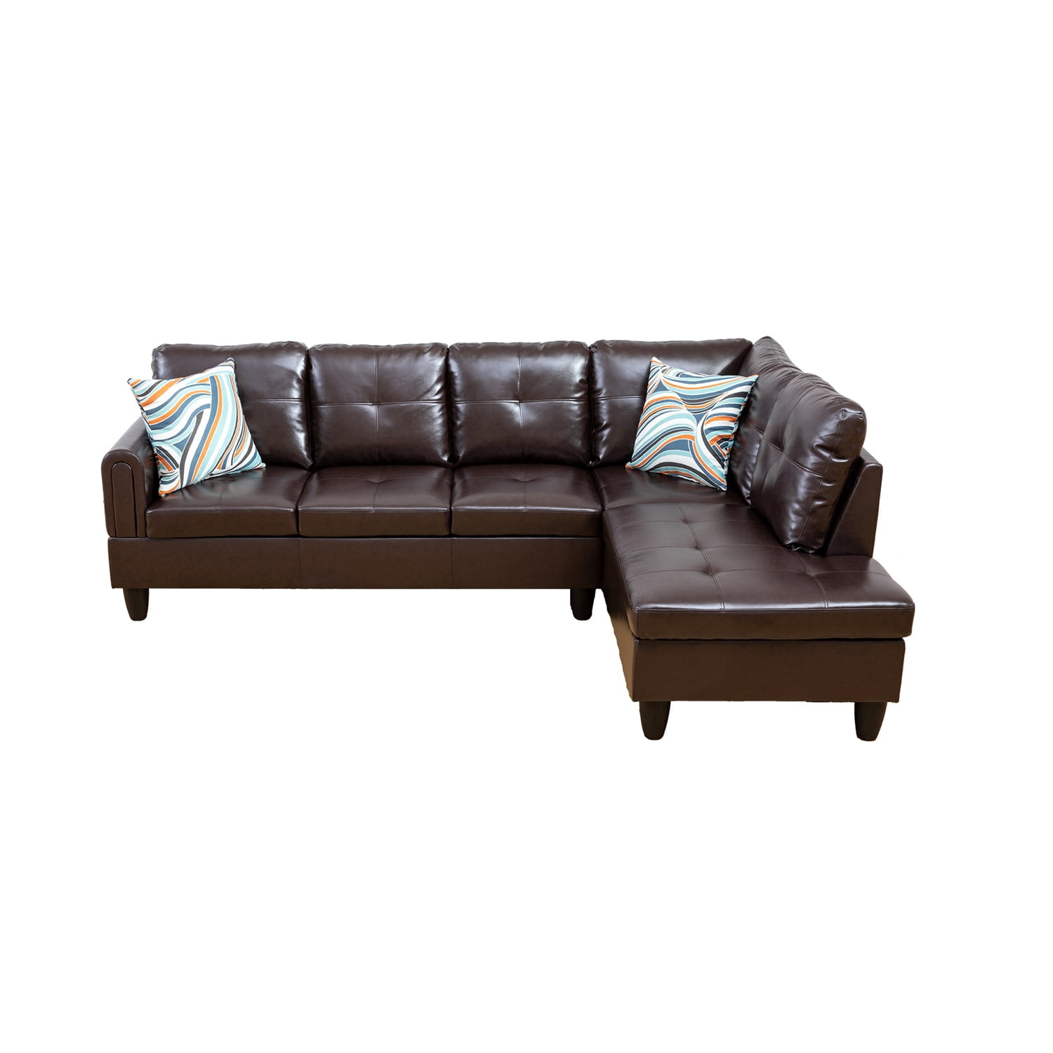 Hommoo Faux Leather 4-Seat Couch, L Shaped Sectional Couches and Sofas, Modern Living Room Furniture Sets Sectional Sofa Set, Brown(No Ottoman)
