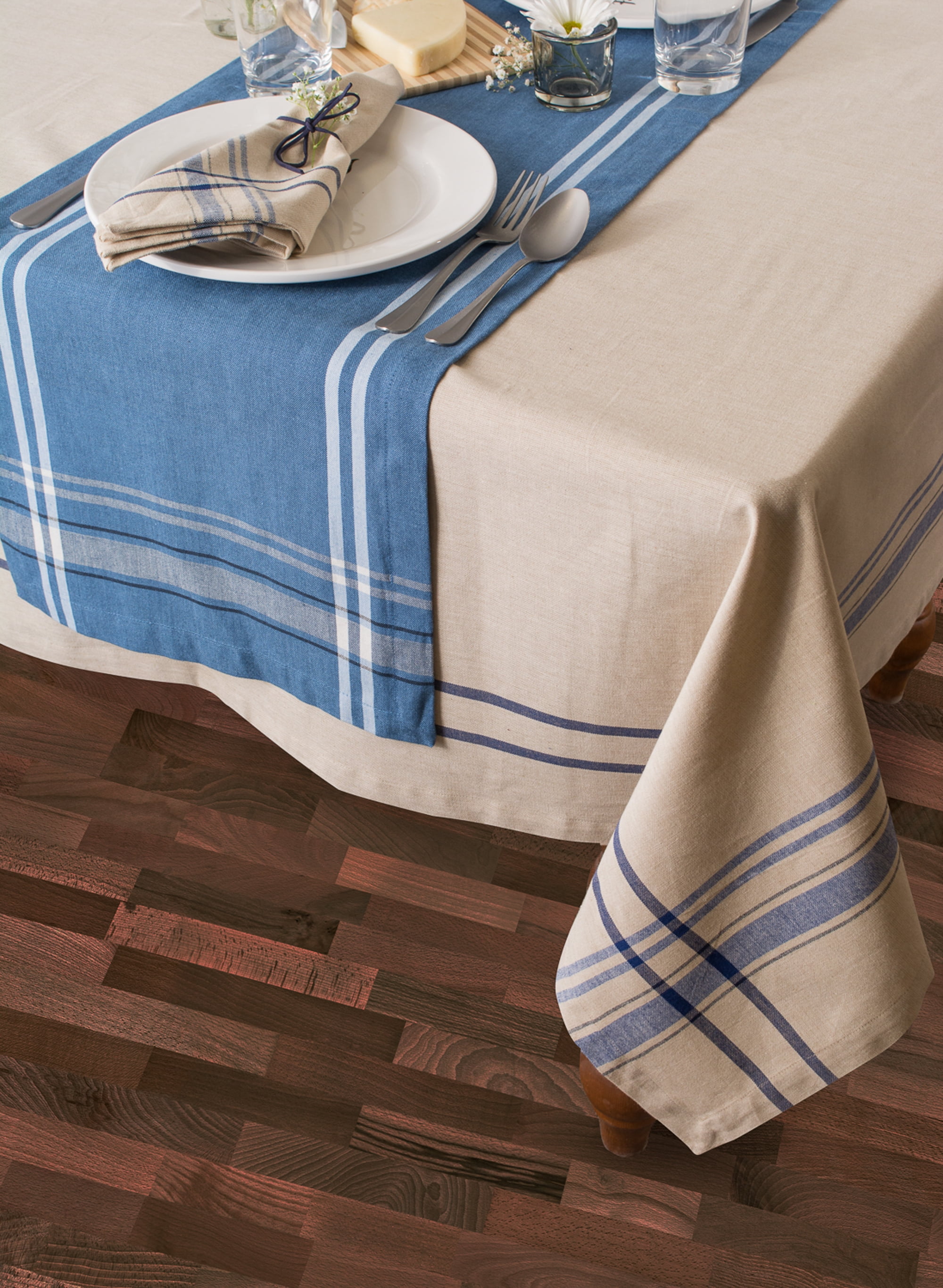 DII 100% Cotton French Stripe Tabletop Collection For Everyday Indoor/Outdoor Dining Blue Chambray Special Occasions or Dinner Parties 60x84 Machine Washable 