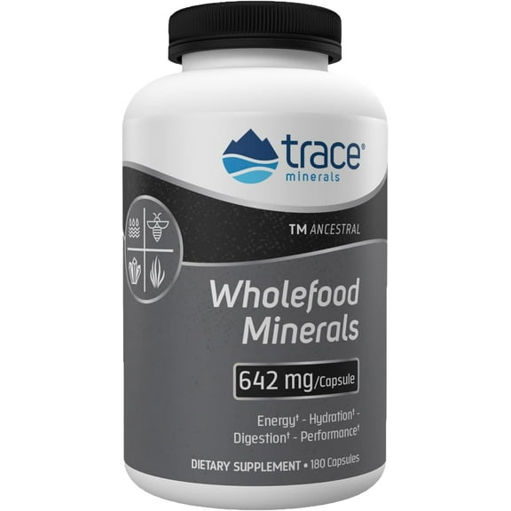 TM ANCESTRAL Wholefood Minerals Capsules | 642 mg/capsule (180 capsules) | Supports Hydration, Sleep, Brain, Nerves, & Digestion | Includes Bee Pollen, Atlantic Kelp, Ancient Sea Salt, and ConcenTrace