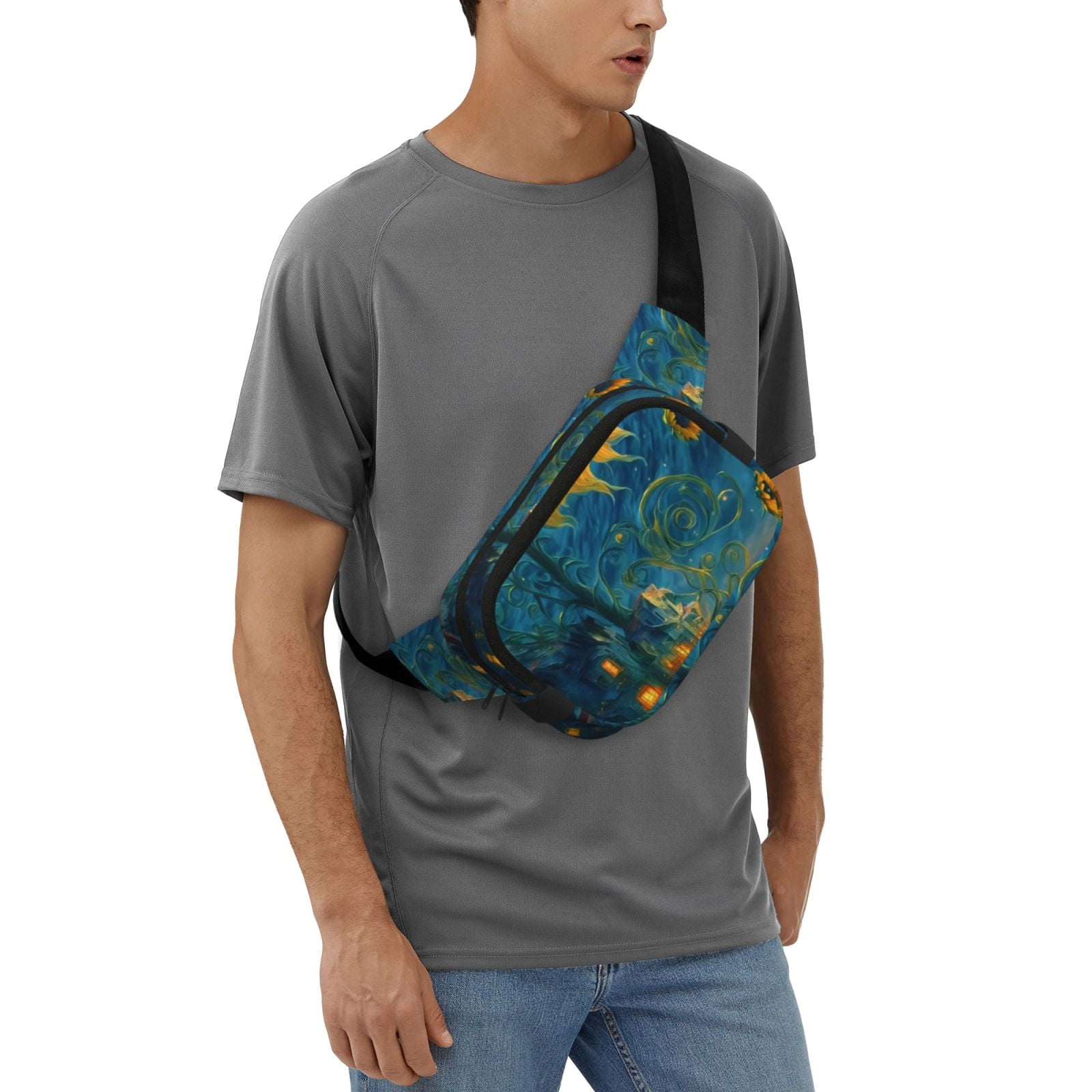 Picia Sunflower Castle Starry Sky Print Square Double-Layer Waist Bag Mini Adjustable Waist Belt Bag Exercise Running Travel Hiking