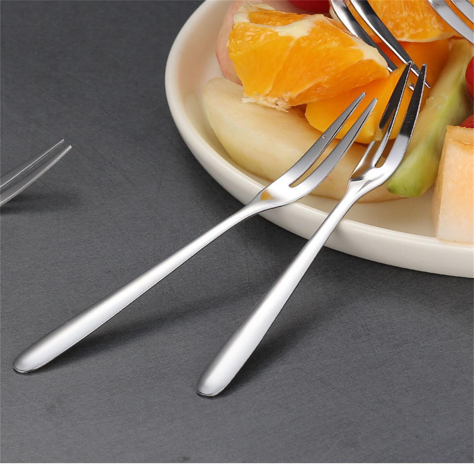 Fourchettes à Dessert 2 Dents Inox - Pour Cocktail, Fruits, Apéritif, Petite Taille, Manche Ergonomique