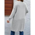 thumbnail image 2 of Plus Size  - Soft Knit Cardigan Long Sleeve Open Front Coat with Pockets Grey XXXL, 2 of 5