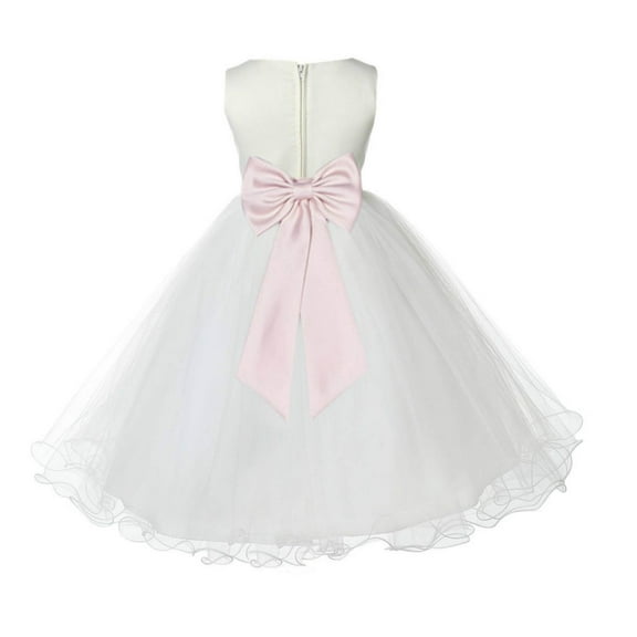 Ekidsbridal Satin Ivory Blush Tulle Rattail Flower Girl Dress for Baptism Wedding Mini Bridal Gown 829T S