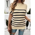 thumbnail image 7 of XCHQRTI Striped Knit Shirts Women Batwing Short Sleeve Sweaters Casual Loose Top, 7 of 7