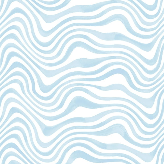 Blue Watercolor Waves Peel and Stick Wallpaper 10'L x 24''W