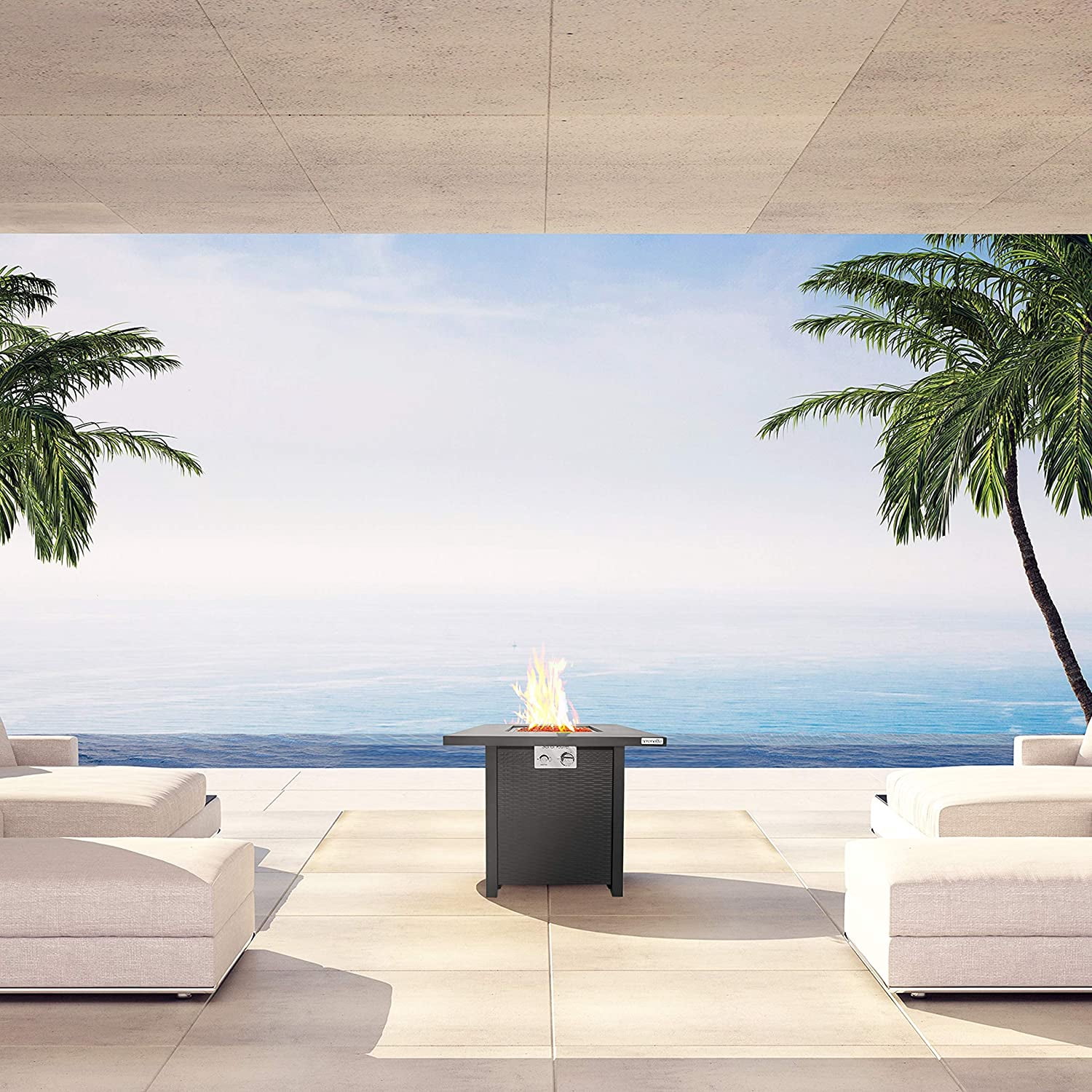 Propane Gas Fire Pit Table - 28 inches 40,000 BTU Square Gas Firepits with Cover for Outside