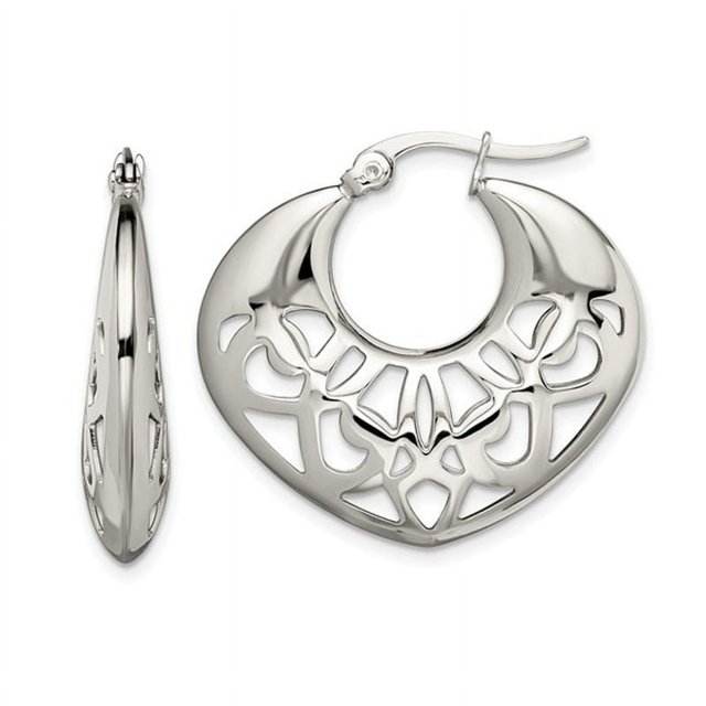 Stainless Steel Polished Fancy Cut-Out Hoop Earrings