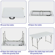 NiamVelo Folding Table 4 Ft Plastic Picnic Table Height Adjustable Foldable Table for Indoor & Outdoor Party Banquet Camping Picnic Home Dinner Office,White