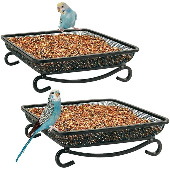 FFIY Ground Platform Bird Feeder Metal Mesh Seed Tray for Outside Garden with Drainage Holes Great Attracting for Wild Birds Squirrels Dove Decoration for Backyard (2 Pack)