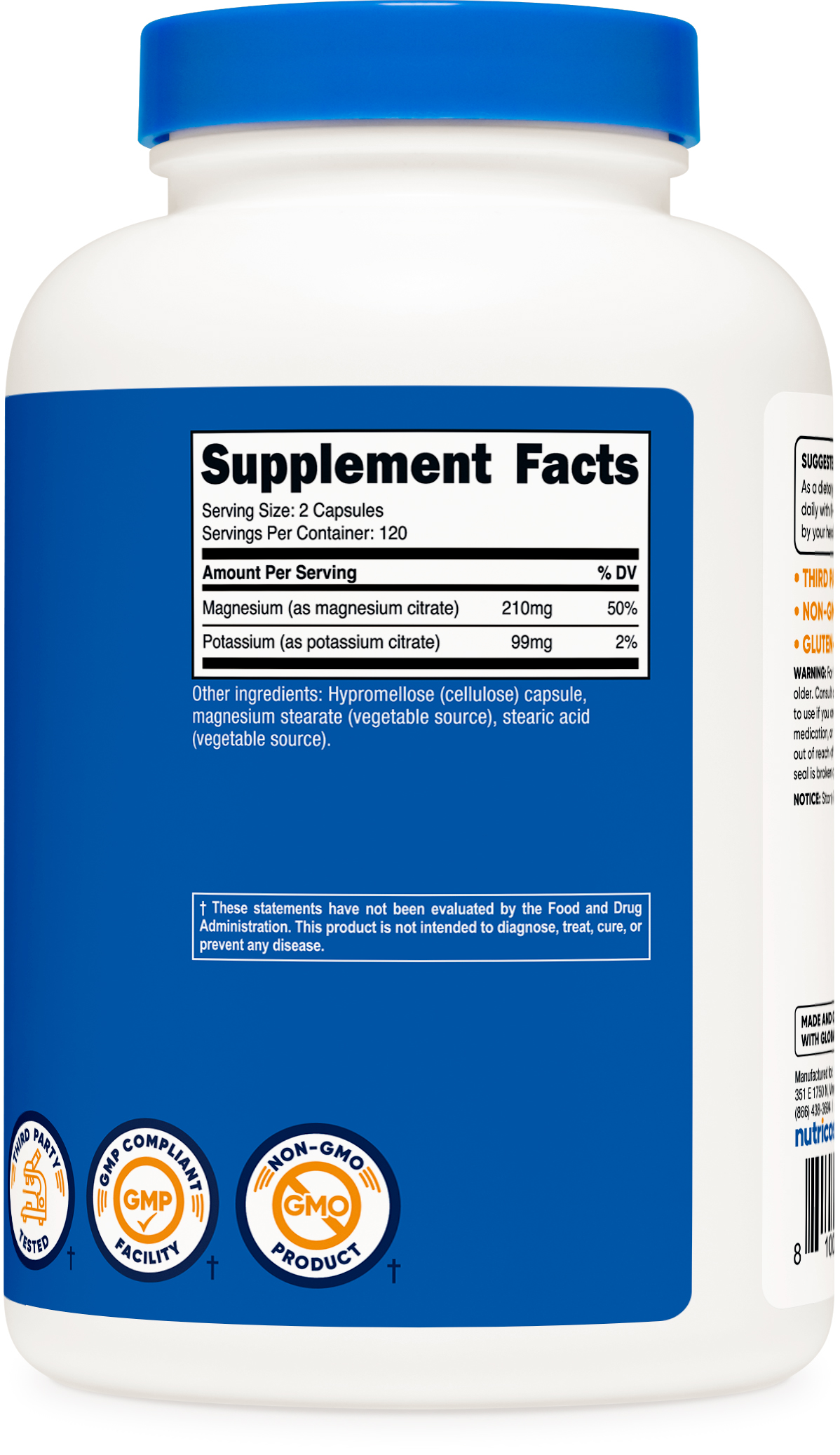 Nutricost Potassium (99 mg) Magnesium (210 mg) Citrates, 240 Capsules - Supplement