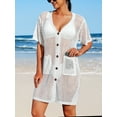thumbnail image 3 of charmo essentials Short Sleeve Beach cover-ups for Womens Side Split Botton One Piece Swimwear, 3 of 6